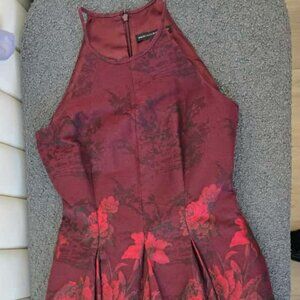 White House Black Market Red Floral-Jacquard Fit-And-Flare Dress Size 0